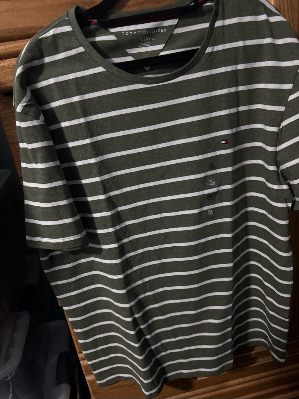 Tommy Hilfiger Olive & White Striped Crew Tee